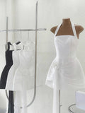 Modest A line Halter Little Black Dress Party Dresses Short Formal Homecoming Dresses Night Chic Elegant Cocktail Dresses 16th Birthday Outfits Hoco Dress HZ1121