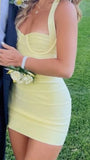 Classy Sheath Sweetheart Neck Yellow Short Mini Formal 8th Grade Homecoming Dresses Middle School Hoco Court Dress 21st Birthday Dress Hoco Outfits HZ1121