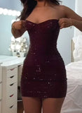 Sexy Sheath Sweetheart Burgundy Sequin Short Summer Birthday Dress Hoco Dress Birthday Outfit 18th Birthday Mini Party Dresses HZ1121