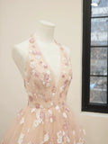 V-Neck Tulle Sequins Short Prom Dress, Cute A Line Backless Homecoming Dress HZ1024