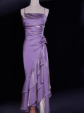 Spaghetti Straps Chiffon Satin Ruffled Prom Dresses Fairytale Party Dresses HZ1024