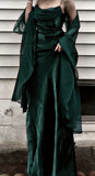Dark Green Prom Dress Spaghetti Strap Chiffon Evening Gown with Shawl HZ1024