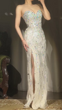 Sweetheart Neck Colorful Beaded Sheath Long Prom Dresses Vintage Evening Gowns with Slits HZ1024