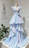 Gradient V-neck A-Line Chiffon Long Prom Dresses Formal Evening Gowns HZ1024