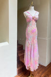 Colorful Sweetheart Neck Mermaid Printed Chiffon Long Prom Dresses Vintage Gorgeous Evening Gowns HZ1024