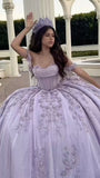 Modest Ball Gown Off The Shoulder Lilac Lace Tulle Long Quinceanera Dress Formal Gowns Vestido De 15 Anos Sweet 16 Dress HZ1121